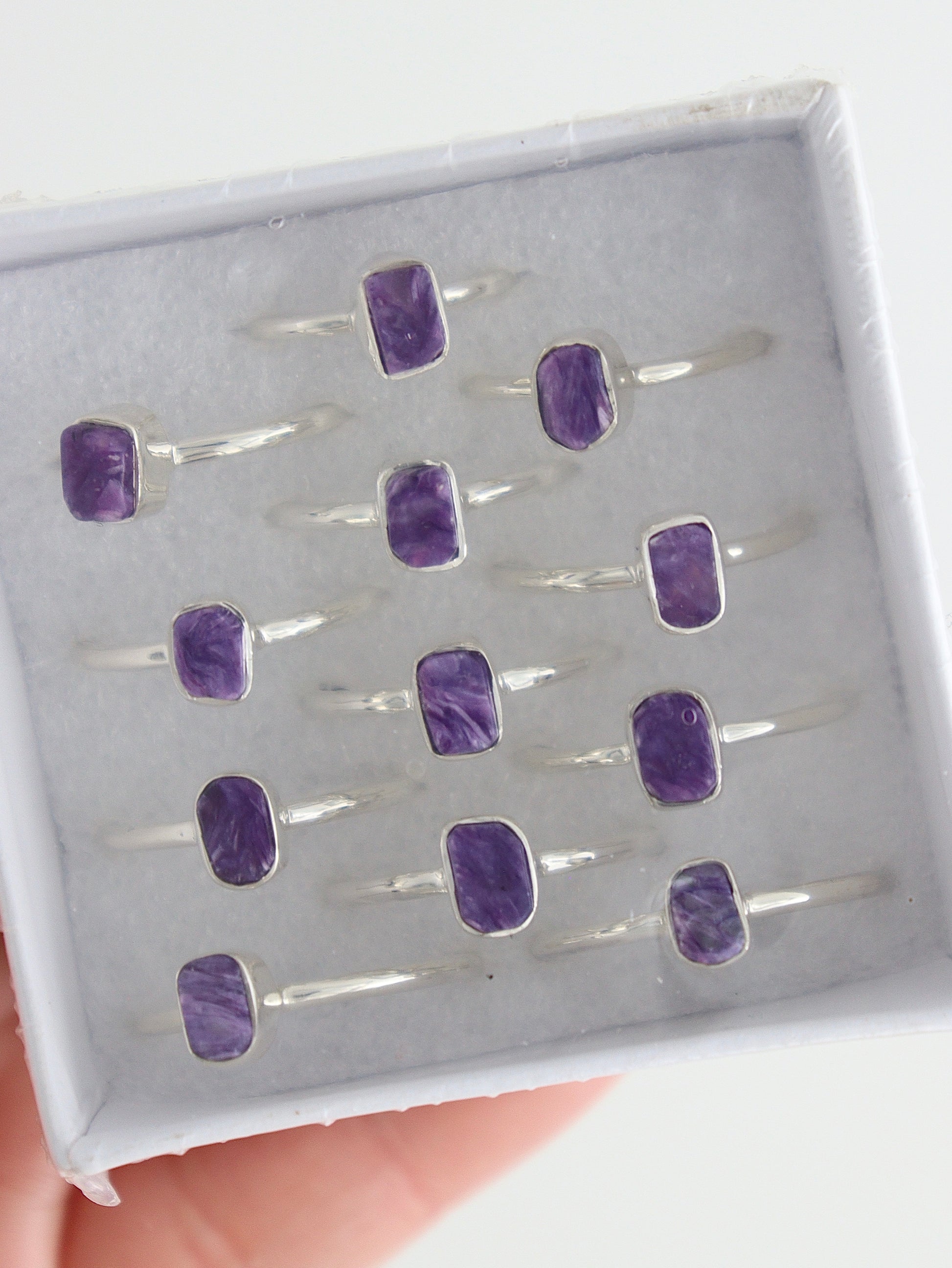 Sterling Silver Charoite Rings Set of 12 - Expert Wholesale and Supplier of Wholesale Crystals & Bulk Gemstones, ["charorite","rings"]