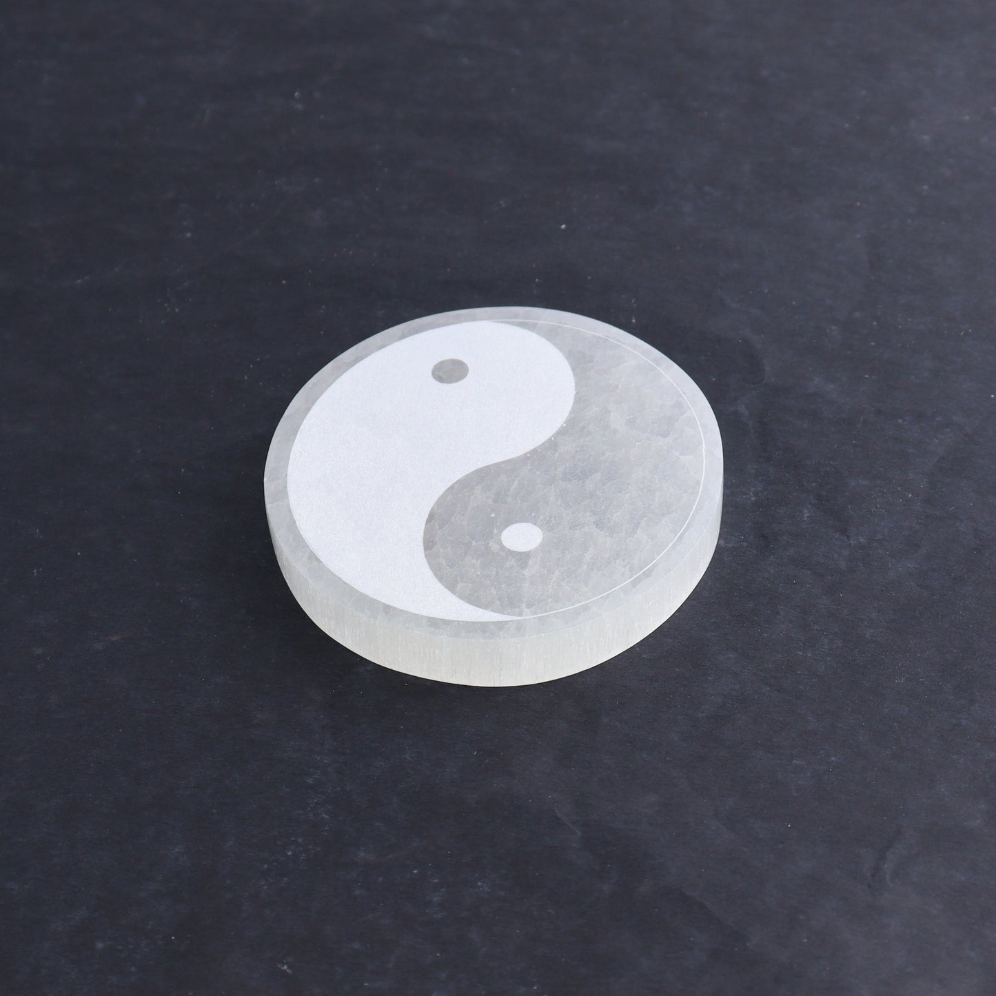 One Selenite (Satin Spar) Yin Yang Round Plate - Expert Wholesale and Supplier of Wholesale Crystals & Bulk Gemstones, ["Morocco","Round Dish","Selenite","Yin Yang"]