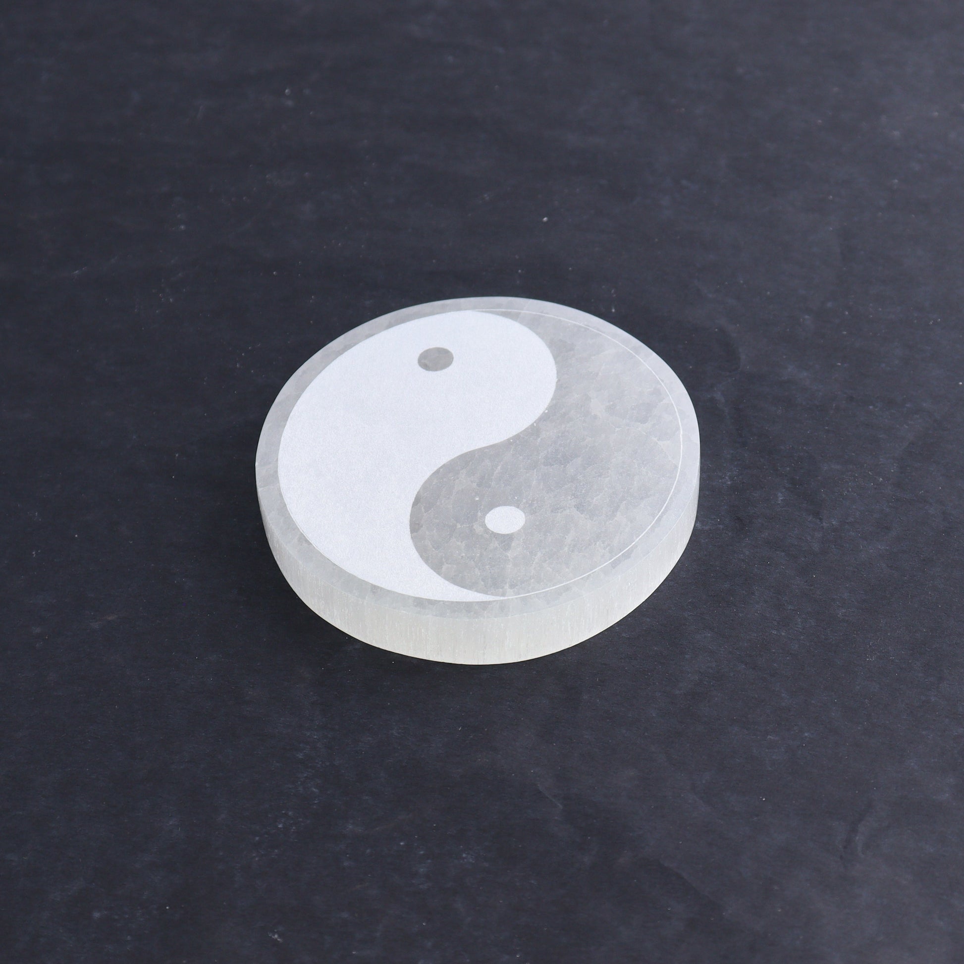 One Selenite (Satin Spar) Yin Yang Round Plate - Expert Wholesale and Supplier of Wholesale Crystals & Bulk Gemstones, ["Morocco","Round Dish","Selenite","Yin Yang"]