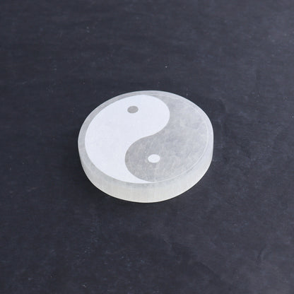 One Selenite (Satin Spar) Yin Yang Round Plate - Expert Wholesale and Supplier of Wholesale Crystals & Bulk Gemstones, ["Morocco","Round Dish","Selenite","Yin Yang"]