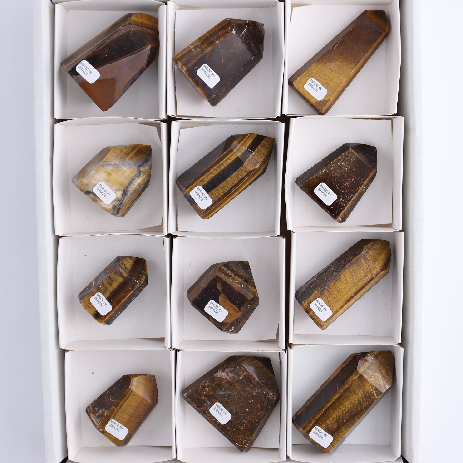 Tiger Eye Towers Set of 12 - Expert Wholesale and Supplier of Wholesale Crystals & Bulk Gemstones, ["Brazil","close_70","Tiger Eye","Towers"]