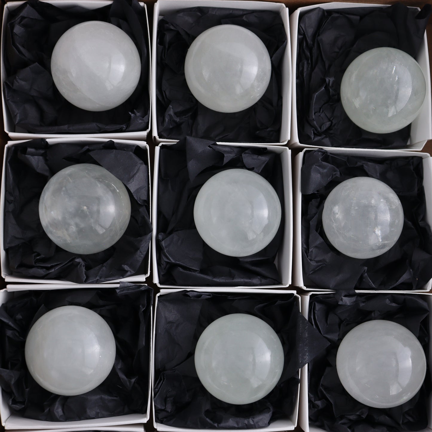 Optical Calcite Spheres Set of 12 - Expert Wholesale and Supplier of Wholesale Crystals & Bulk Gemstones, ["Calcite","Mexico","Optical Calcite","Spheres"]