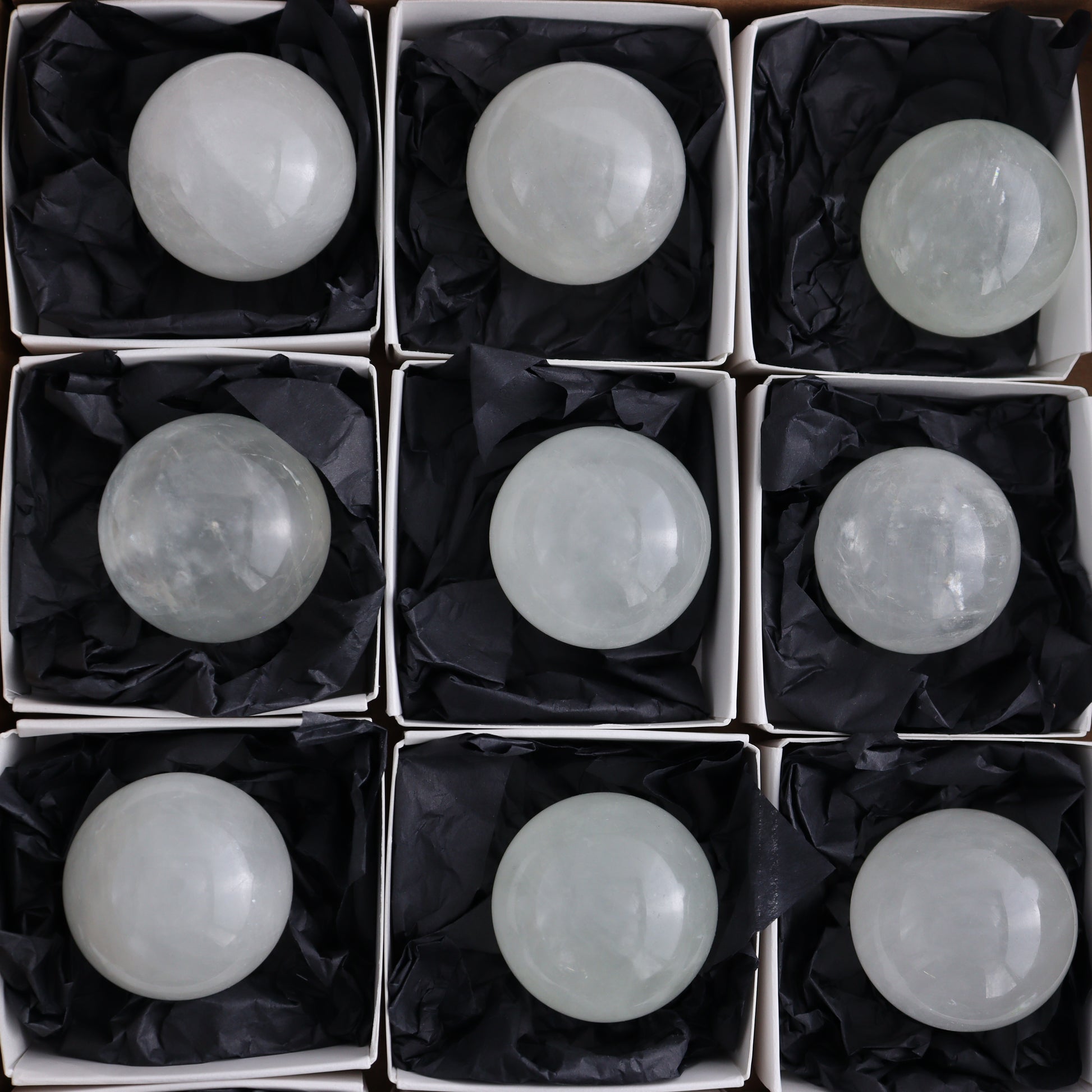 Optical Calcite Spheres Set of 12 - Expert Wholesale and Supplier of Wholesale Crystals & Bulk Gemstones, ["Calcite","Mexico","Optical Calcite","Spheres"]