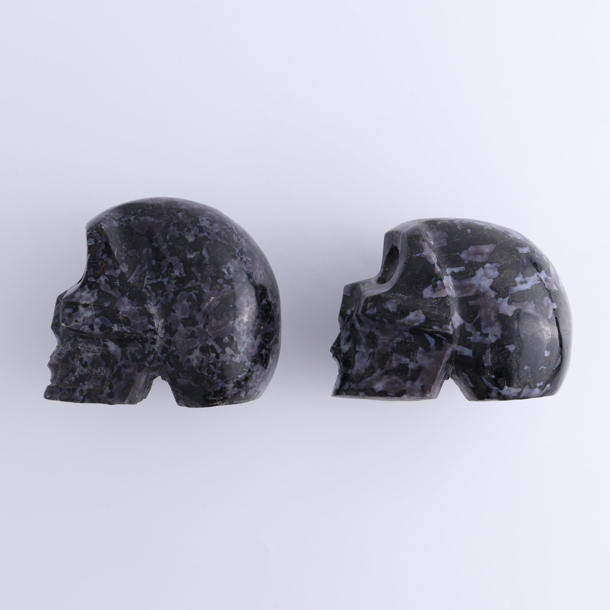 Indigo Gabbro Skulls Set of 2 - Expert Wholesale and Supplier of Wholesale Crystals & Bulk Gemstones, ["Indigo Gabbro","Madagascar","Skulls"]