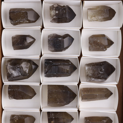 Smoky Quartz Polished Tops Set of 18 - Expert Wholesale and Supplier of Wholesale Crystals & Bulk Gemstones, ["Brazil","close_70","Points","Polished Tip","Quartz","Smoky Quartz"]