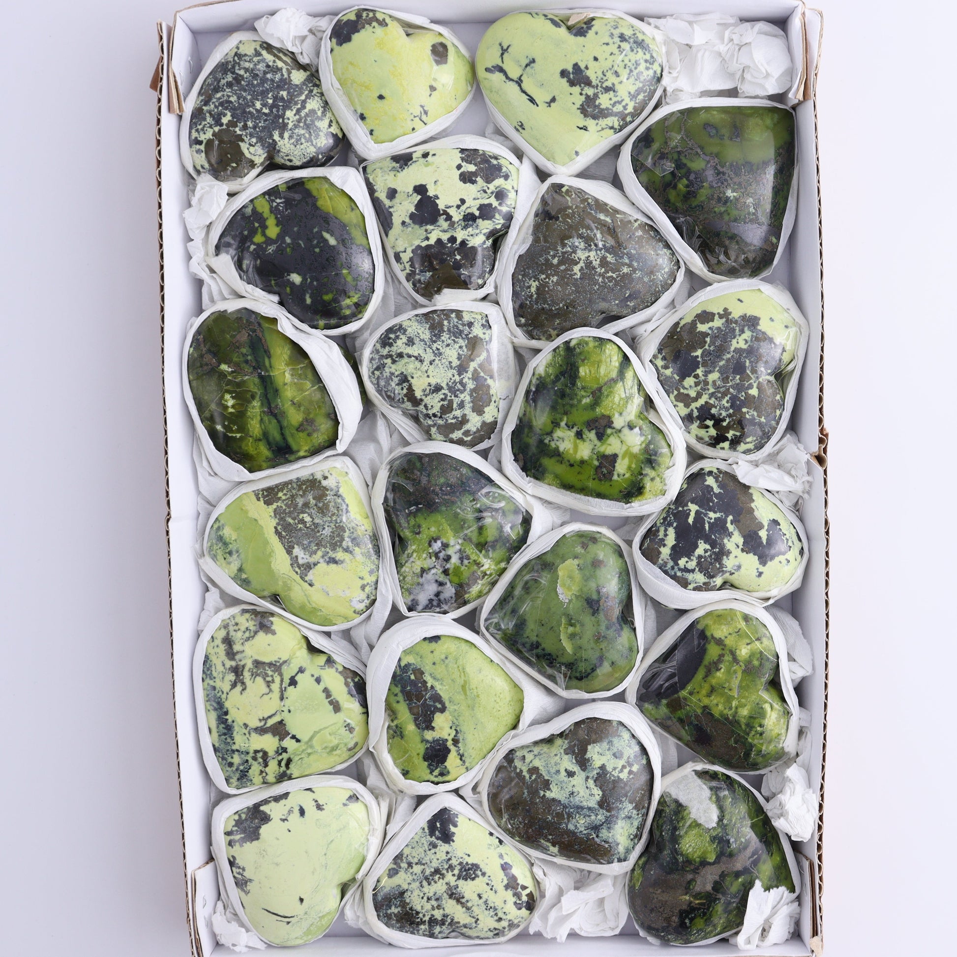 Serpentine Hearts Set of 22 - Expert Wholesale and Supplier of Wholesale Crystals & Bulk Gemstones, ["Hearts","Peru","serpentine"]