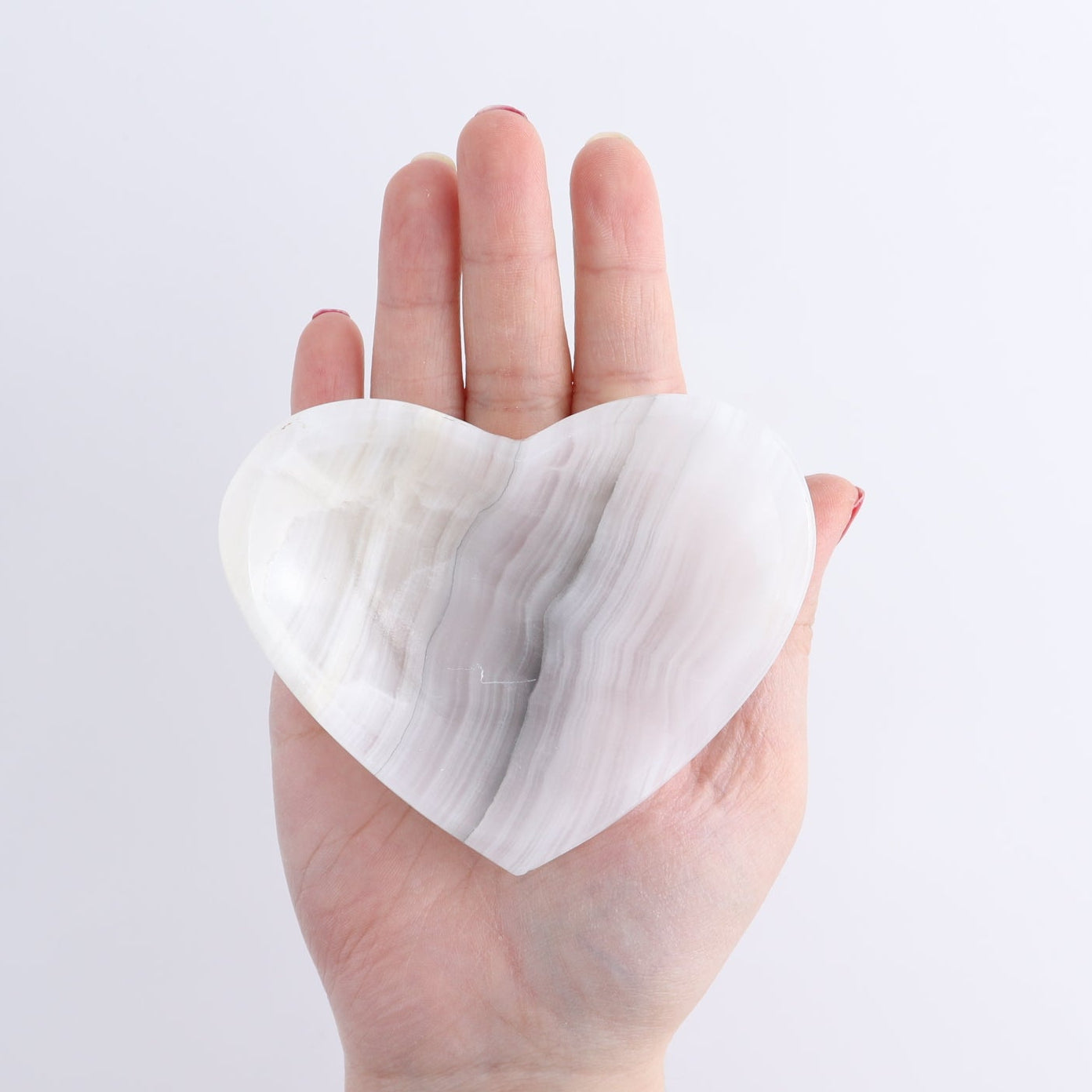 One Mexican Onyx/Calcite White & Grey Heart Dish