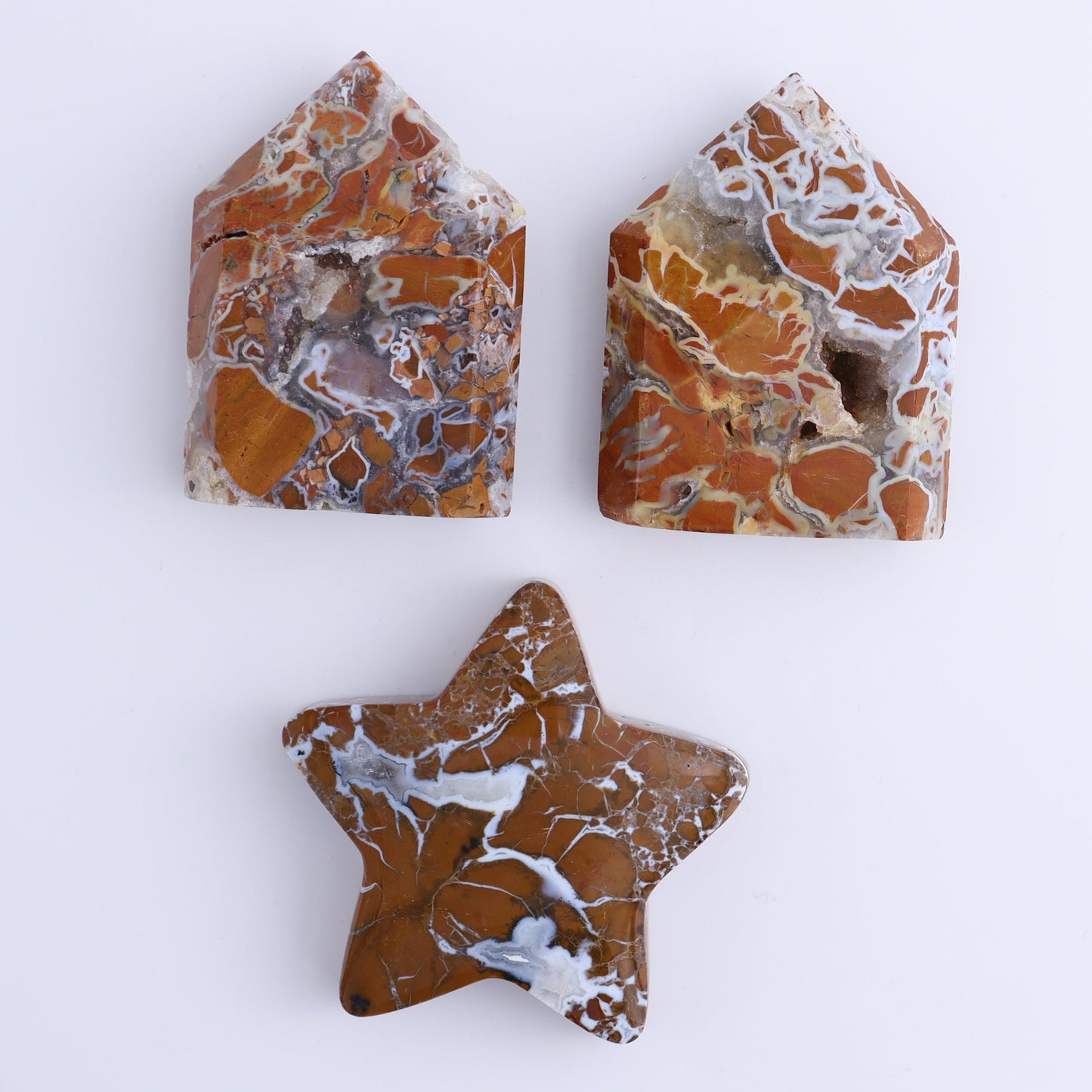 Brecciated Jasper Moons, Stars, Towers, Clouds, and Flames Set of 11