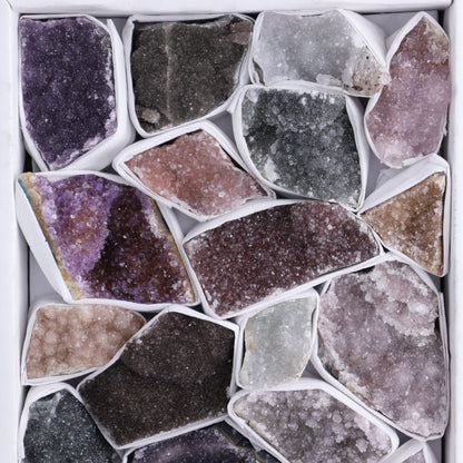 Uruguay Rainbow Amethyst Clusters Flat of 19 - Expert Wholesale and Supplier of Wholesale Crystals & Bulk Gemstones, ["Amethyst","Clusters","Rainbow Amethyst","Sugar Rainbow Amethyst","Uruguay"]