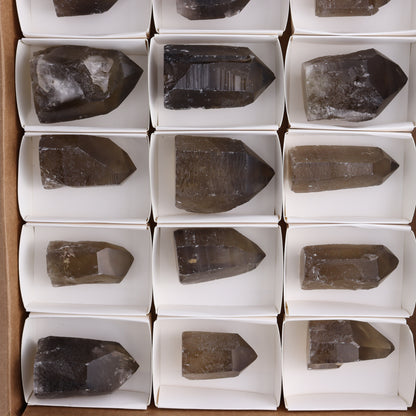 Smoky Quartz Polished Tops Set of 18 - Expert Wholesale and Supplier of Wholesale Crystals & Bulk Gemstones, ["Brazil","close_70","Points","Polished Tip","Quartz","Smoky Quartz"]