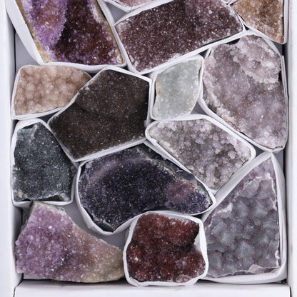Uruguay Rainbow Amethyst Clusters Flat of 19 - Expert Wholesale and Supplier of Wholesale Crystals & Bulk Gemstones, ["Amethyst","Clusters","Rainbow Amethyst","Sugar Rainbow Amethyst","Uruguay"]