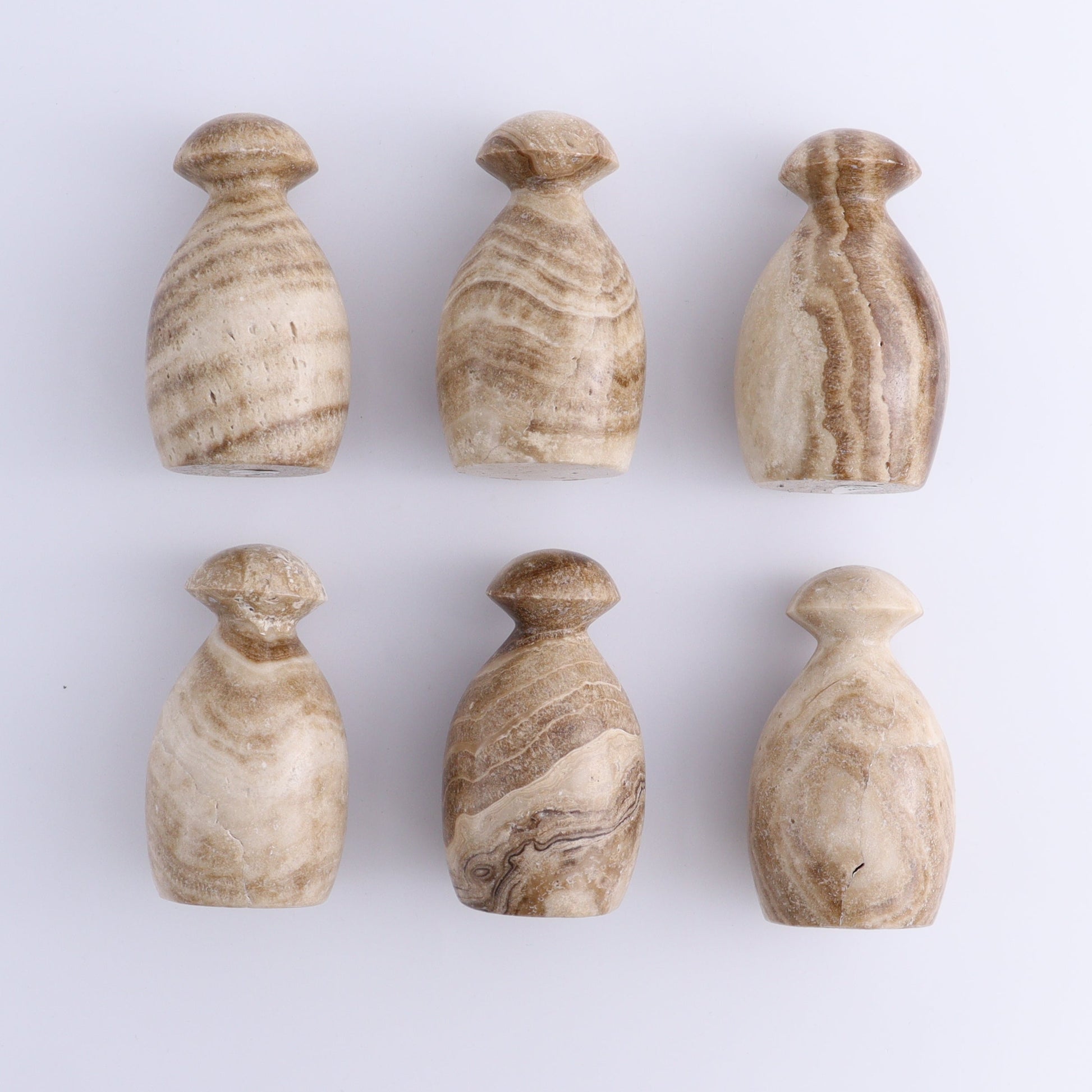 Mexican Onyx/Calcite Mushrooms Set of 6 - Expert Wholesale and Supplier of Wholesale Crystals & Bulk Gemstones, ["Calcite","Mexico","Mushrooms","onyx"]