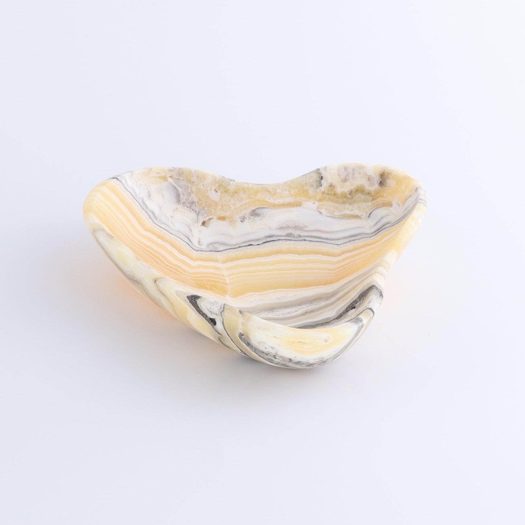 One Mexican Onyx/Calcite Yellow Zebra Triangular Bowl - Expert Wholesale and Supplier of Wholesale Crystals & Bulk Gemstones, ["Calcite","Catalog Onyx","Decorative Dish","Mexico","onyx"]