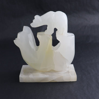 One Bear Carving Mexicano Onyx/Calcite White