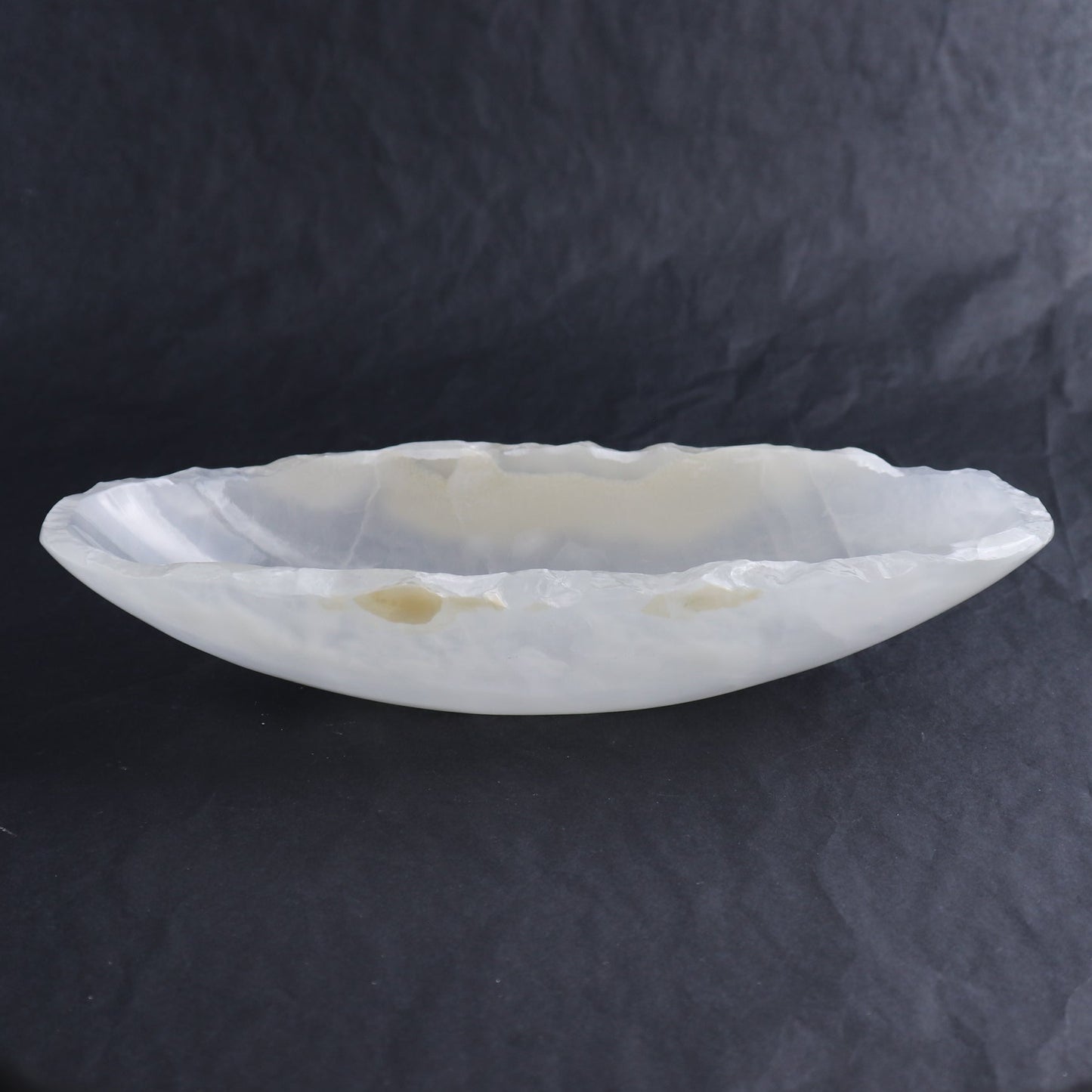 One Mexican Onyx/Calcite White Small Canoe Bowl | Mi Esperanza Minerals | Supplier of Crystals and Onyx