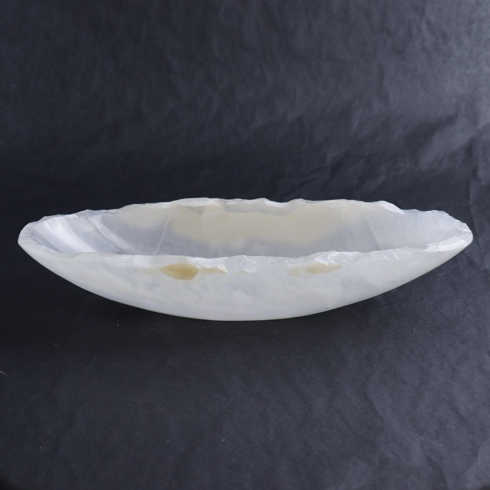One Mexican Onyx/Calcite White Small Canoe Bowl | Mi Esperanza Minerals | Supplier of Crystals and Onyx