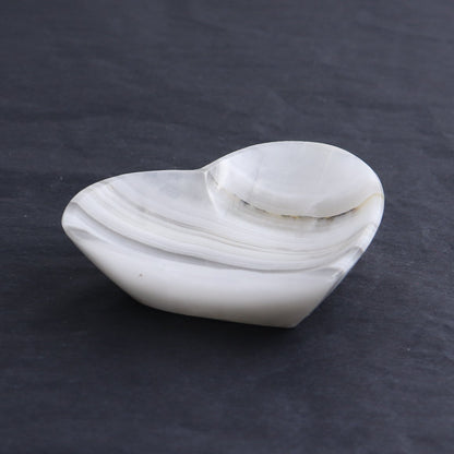 One Mexican Onyx/Calcite White & Grey Heart Dish