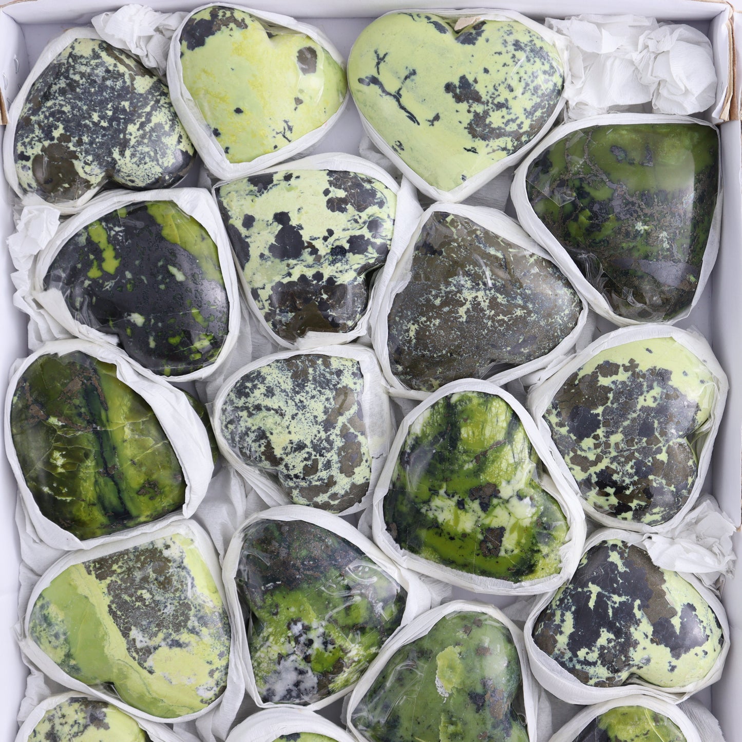 Serpentine Hearts Set of 22 - Expert Wholesale and Supplier of Wholesale Crystals & Bulk Gemstones, ["Hearts","Peru","serpentine"]