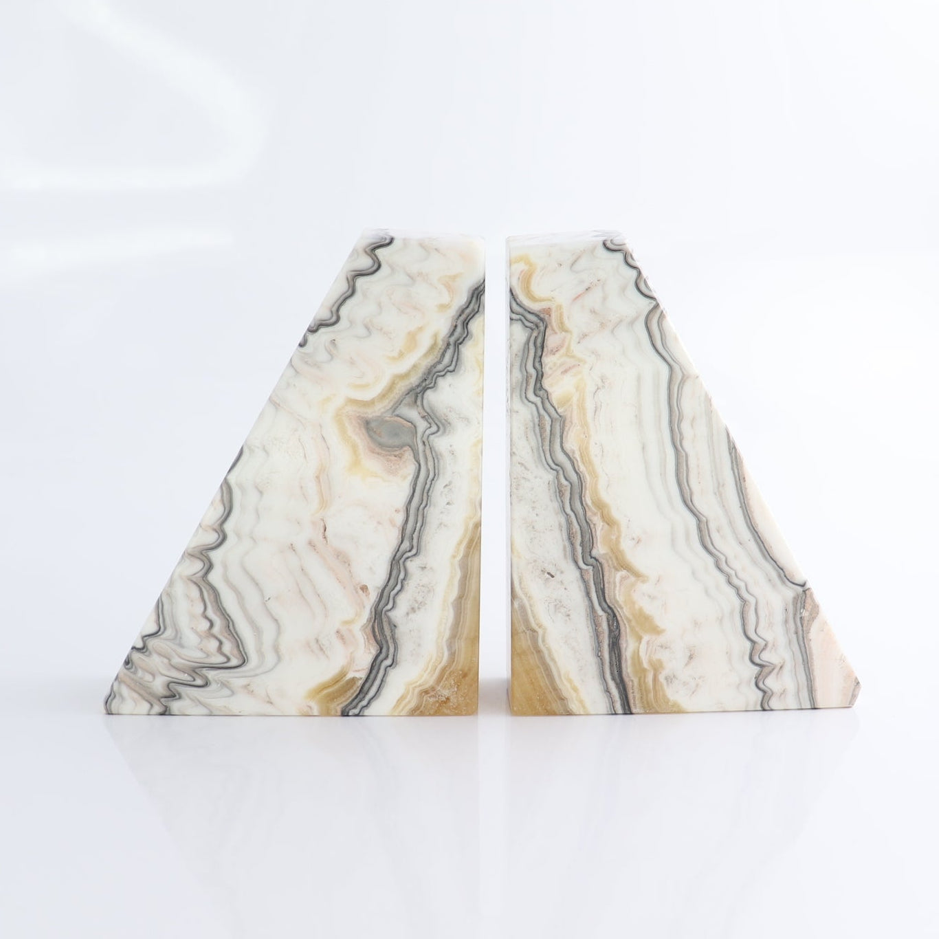 One Pair of Mexican Onyx/Calcite Yellow & White Zebra Polished Bookend