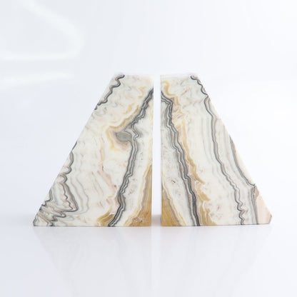 One Pair of Mexican Onyx/Calcite Yellow & White Zebra Polished Bookend