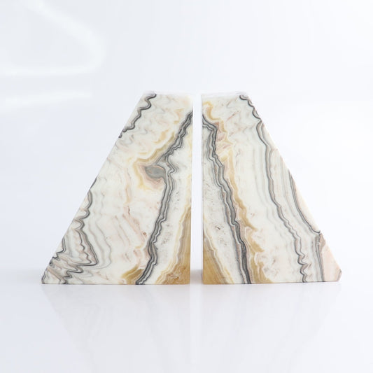 One Pair of Mexican Onyx/Calcite Yellow & White Zebra Polished Bookend