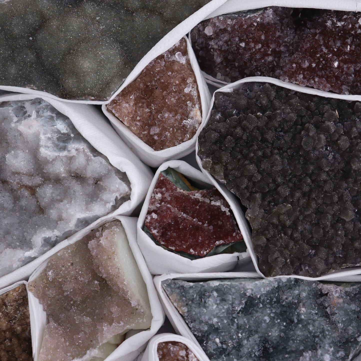 Uruguay Rainbow Amethyst Clusters Flat of 14 - Expert Wholesale and Supplier of Wholesale Crystals & Bulk Gemstones, ["Amethyst","Clusters","Rainbow Amethyst","Sugar Rainbow Amethyst","Uruguay"]