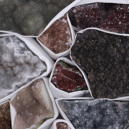 Uruguay Rainbow Amethyst Clusters Flat of 14 - Expert Wholesale and Supplier of Wholesale Crystals & Bulk Gemstones, ["Amethyst","Clusters","Rainbow Amethyst","Sugar Rainbow Amethyst","Uruguay"]