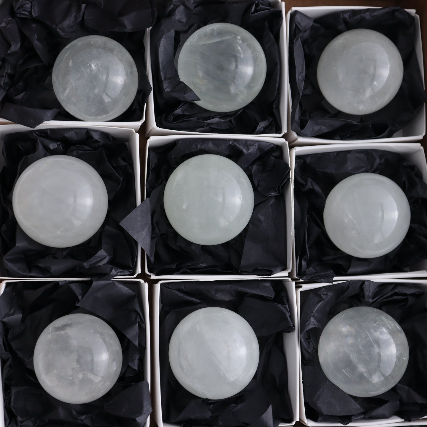 Optical Calcite Spheres Set of 12 - Expert Wholesale and Supplier of Wholesale Crystals & Bulk Gemstones, ["Calcite","Mexico","Optical Calcite","Spheres"]