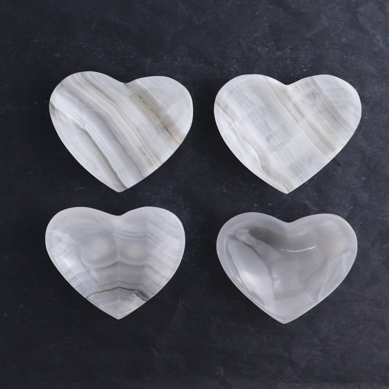One Mexican Onyx/Calcite White & Grey Heart Dish