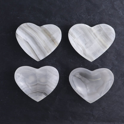 One Mexican Onyx/Calcite White & Grey Heart Dish