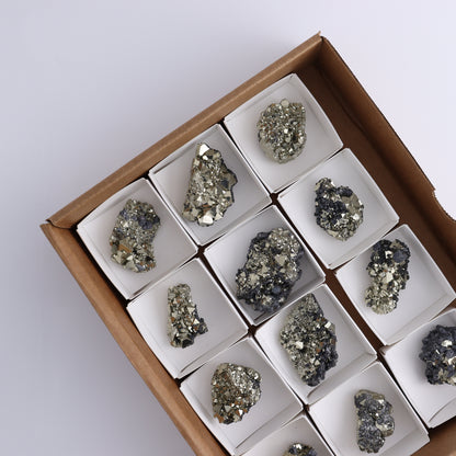 Octahedral Pyrite Clusters Set of 12 - Expert Wholesale and Supplier of Wholesale Crystals & Bulk Gemstones, ["Clusters","Octahedral Pyrite","Peru","Pyrite"]