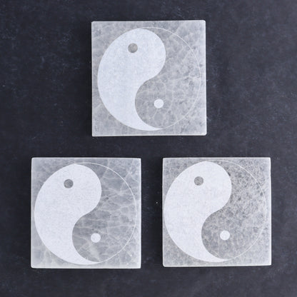 One Selenite (Satin Spar) Yin Yang Square Plate - Expert Wholesale and Supplier of Wholesale Crystals & Bulk Gemstones, ["close_30","Morocco","Selenite","Square","Yin Yang"]
