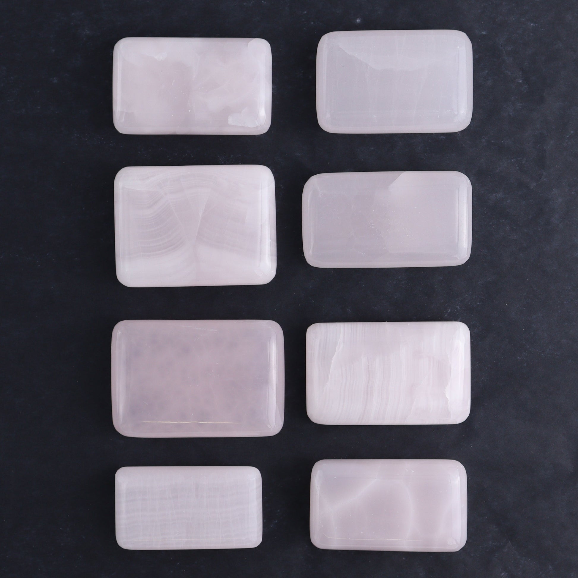 Pink Mangano Calcite Rectangles Set of 8 - Expert Wholesale and Supplier of Wholesale Crystals & Bulk Gemstones, ["Calcite","Madagascar","Pink Calcite","Rectangle"]