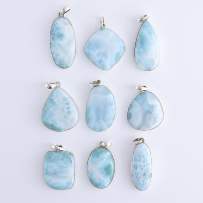 One Medium Larimar Sterling Silver Pendant (chain not included) - Expert Wholesale and Supplier of Wholesale Crystals & Bulk Gemstones, ["Larimar","Pendant","sterling silver"]