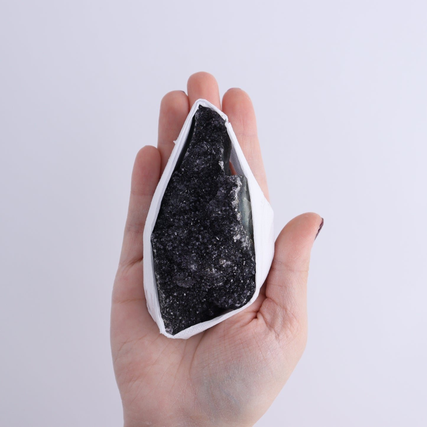 Uruguay Black Amethyst Flat of 7 - Expert Wholesale and Supplier of Wholesale Crystals & Bulk Gemstones, ["Amethyst","Black Amethyst","Clusters","Uruguay"]
