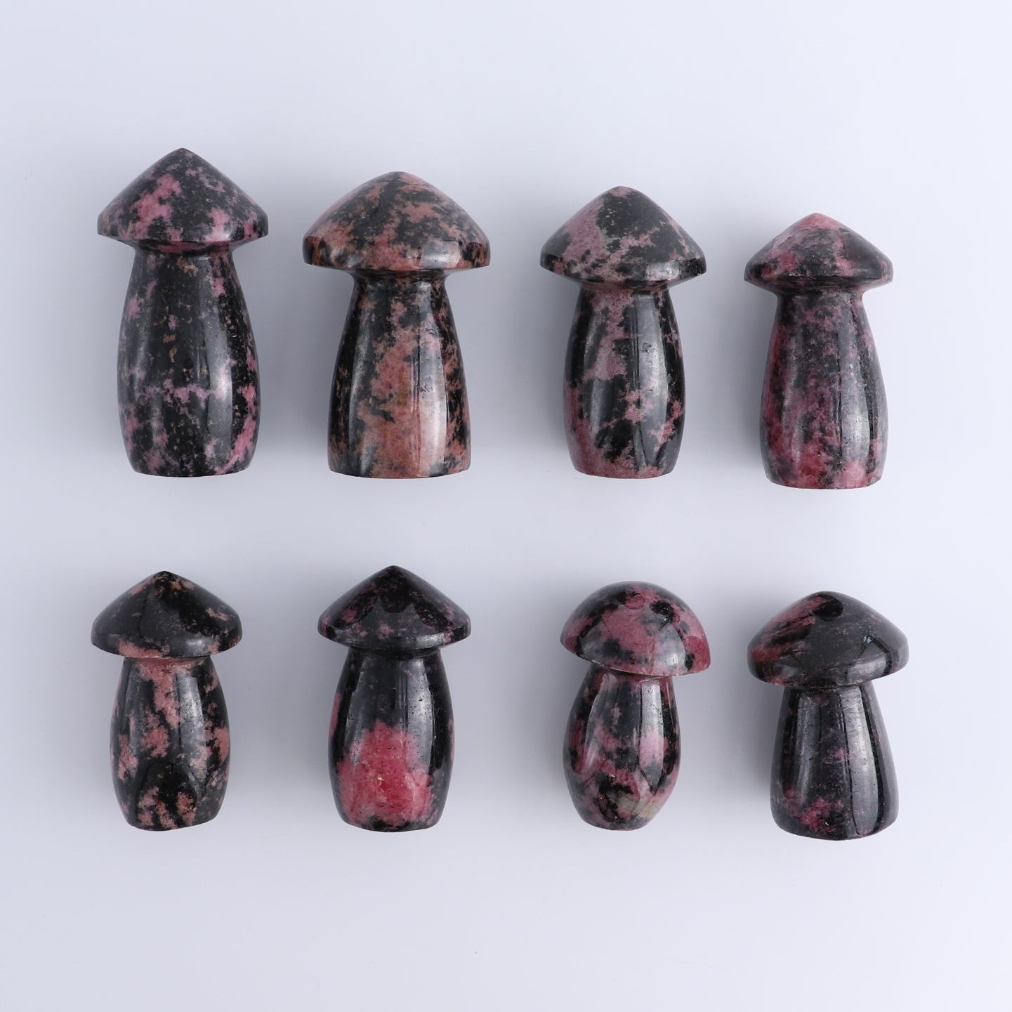 Rhodonite Mushrooms Set of 8 - Expert Wholesale and Supplier of Wholesale Crystals & Bulk Gemstones, ["Mushrooms","Rhodonite"]