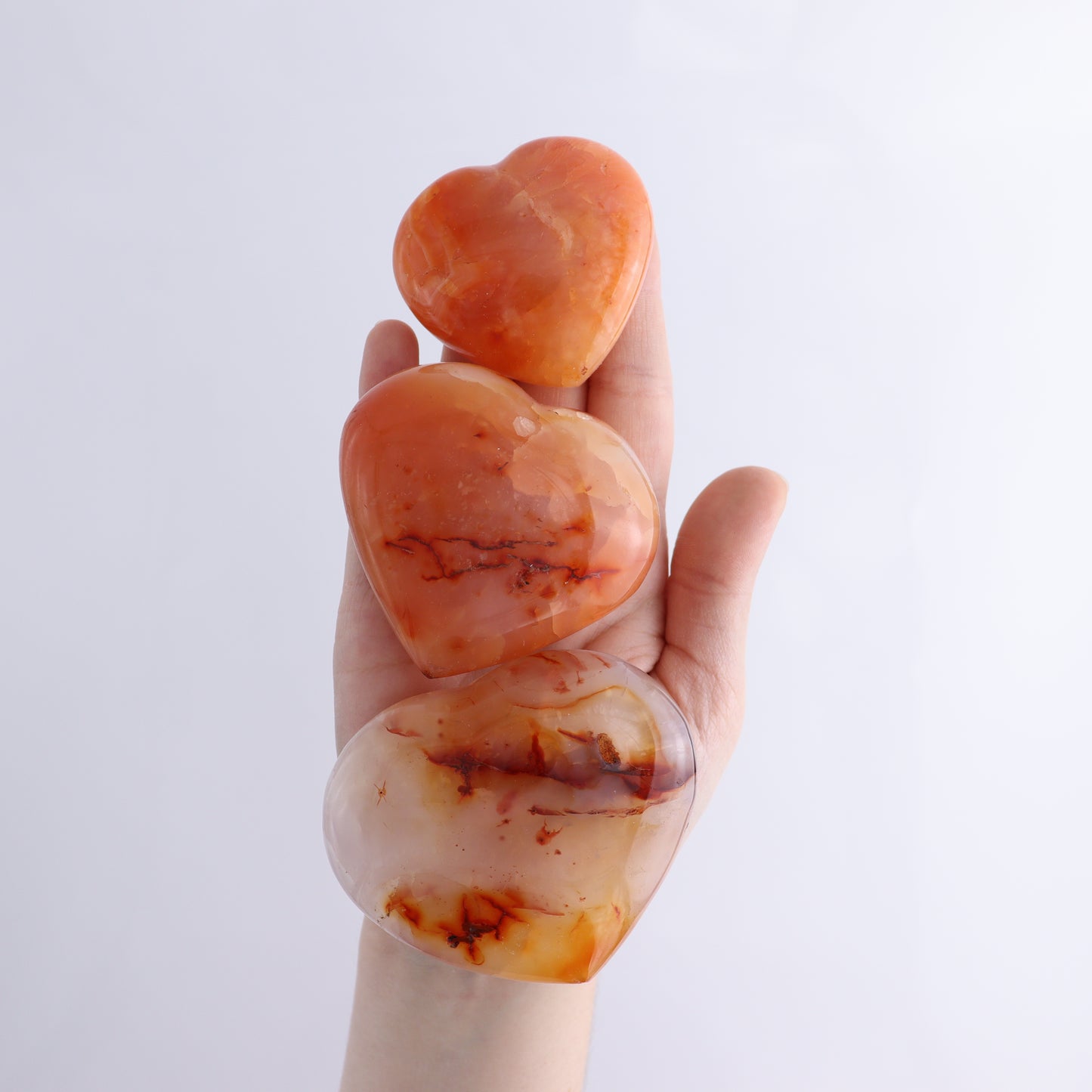 Carnelian Hearts Flat of 15 - Expert Wholesale and Supplier of Wholesale Crystals & Bulk Gemstones, ["carnelian","Hearts","Madagascar"]