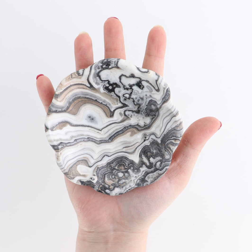 One Mexican Onyx/Calcite Black & White Zebra Scalloped Dish 10 cm