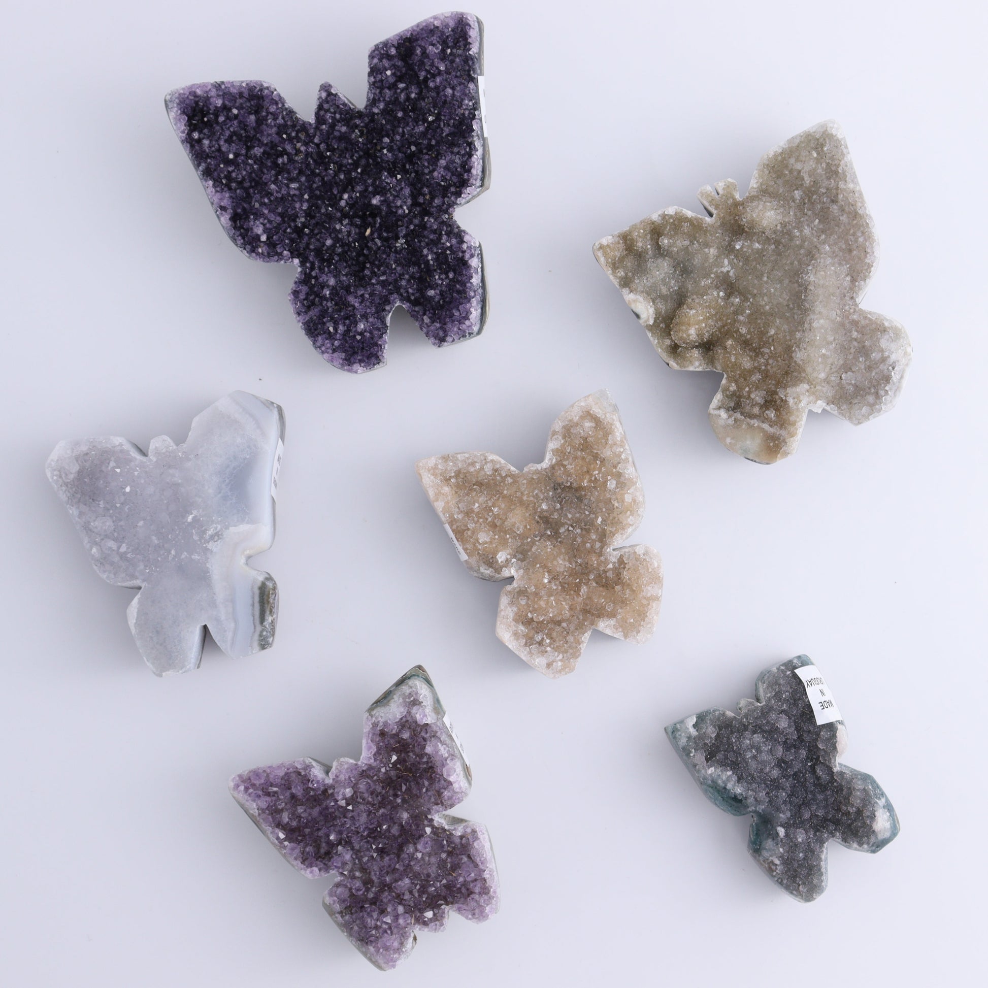 Uruguay Amethyst Butterflies, Cat & Leaf Set of 9 - Expert Wholesale and Supplier of Wholesale Crystals & Bulk Gemstones, ["Amethyst","Butterflies","Cat","Leaf","Uruguay"]
