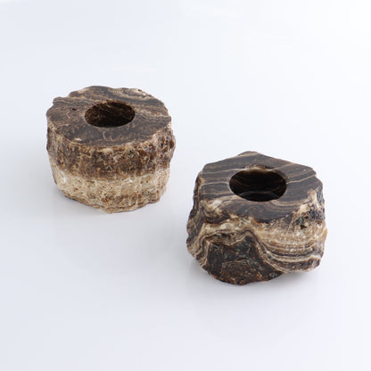 One Rustic Candle Holder Mexican Onyx/Calcite Chocolate