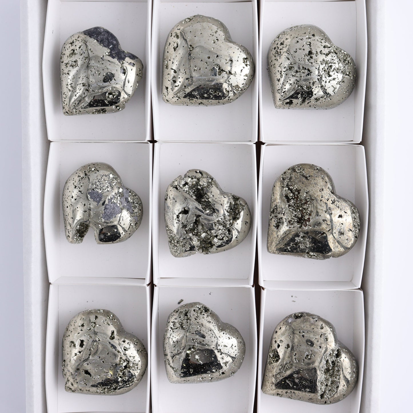 Pyrite Hearts Set of 9 - Expert Wholesale and Supplier of Wholesale Crystals & Bulk Gemstones, ["Hearts","Peru","Pyrite"]