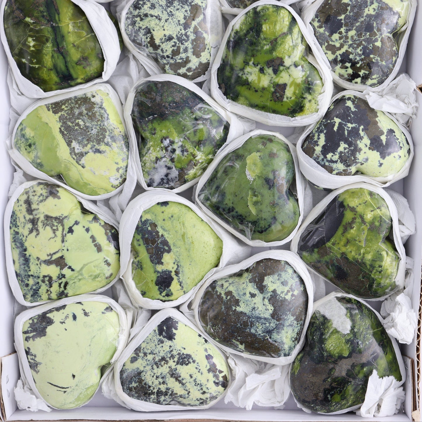 Serpentine Hearts Set of 22 - Expert Wholesale and Supplier of Wholesale Crystals & Bulk Gemstones, ["Hearts","Peru","serpentine"]
