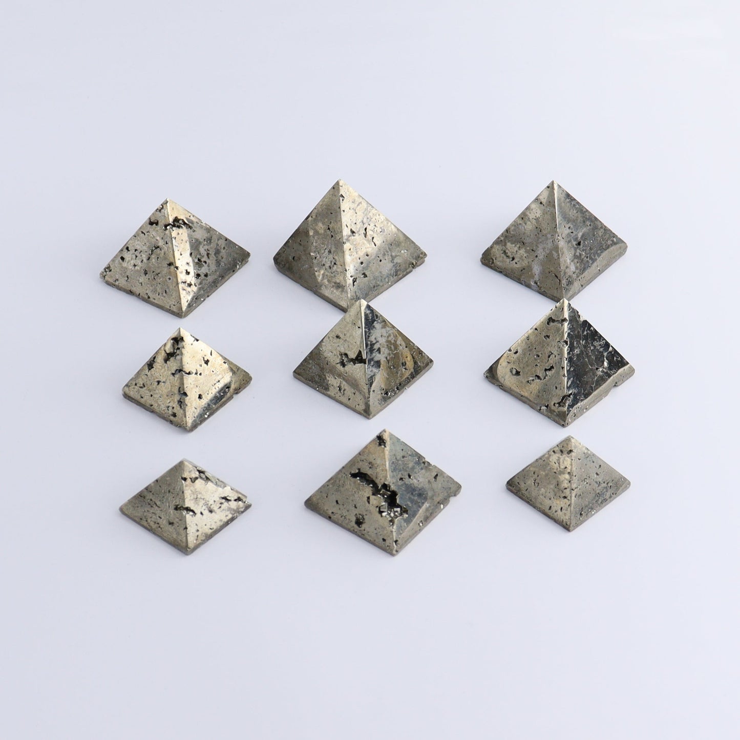 Pyrite Pyramids Set of 9 - Expert Wholesale and Supplier of Wholesale Crystals & Bulk Gemstones, ["Pyramids","Pyrite"]