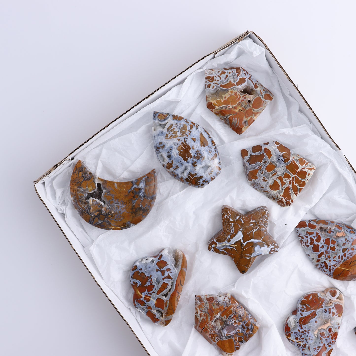 Brecciated Jasper Moons, Stars, Towers, Clouds, and Flames Set of 11