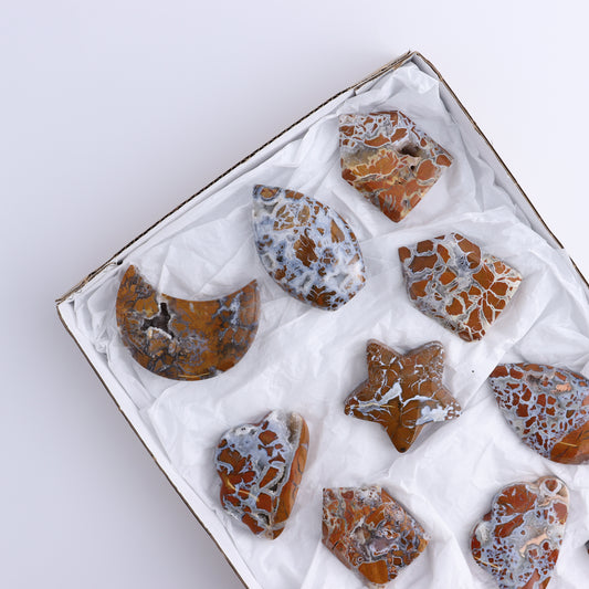 Brecciated Jasper Moons, Stars, Towers, Clouds, and Flames Set of 11