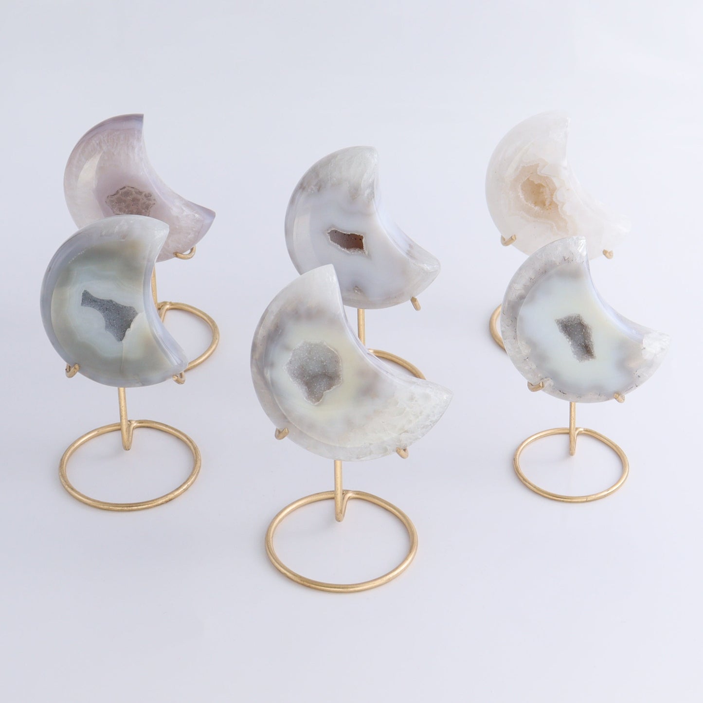 Agate Moons with Stand Set of 6 - Expert Wholesale and Supplier of Wholesale Crystals & Bulk Gemstones, ["Agate","Brazil","moons"]