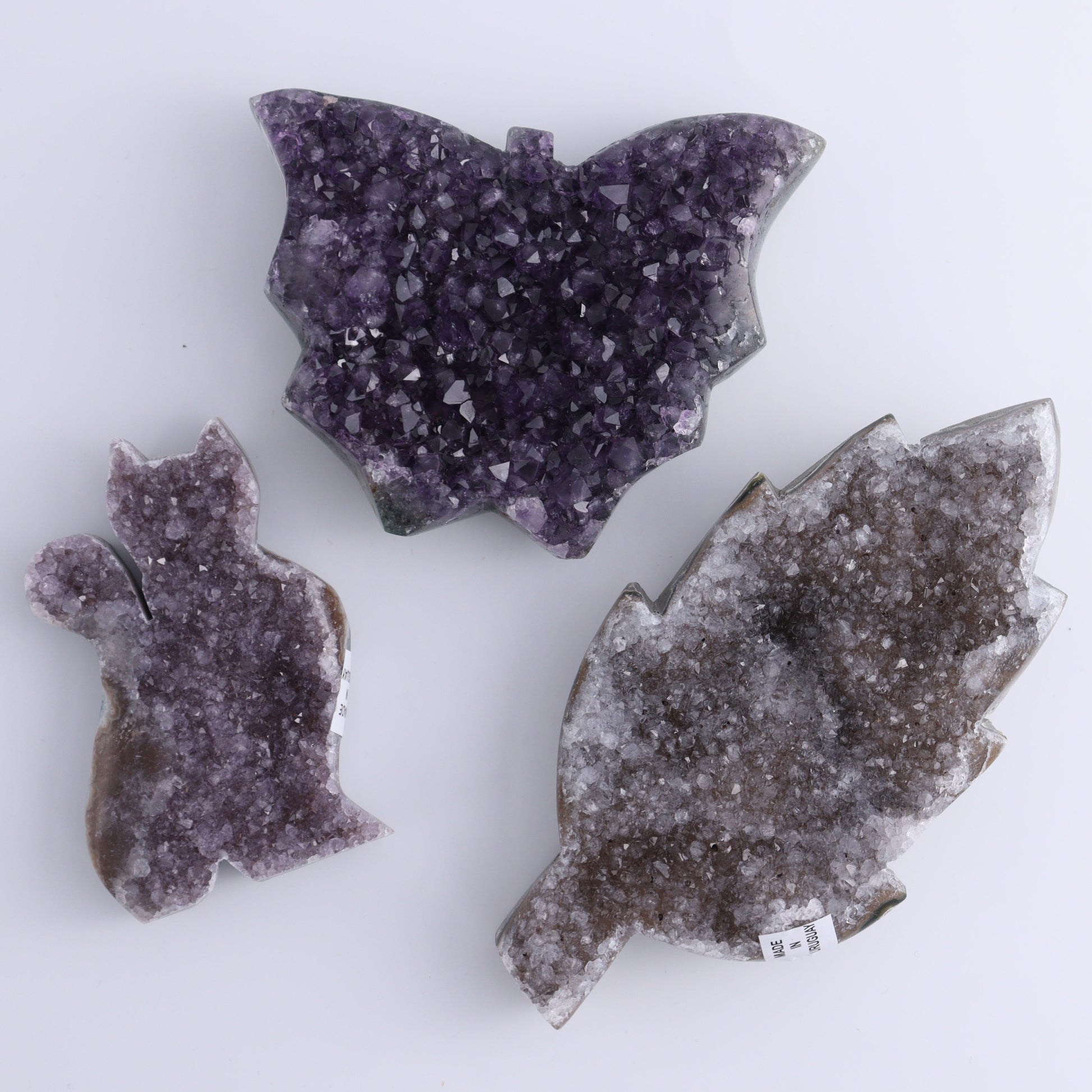 Uruguay Amethyst Butterflies, Cat & Leaf Set of 9 - Expert Wholesale and Supplier of Wholesale Crystals & Bulk Gemstones, ["Amethyst","Butterflies","Cat","Leaf","Uruguay"]