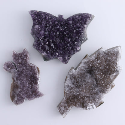 Uruguay Amethyst Butterflies, Cat & Leaf Set of 9 - Expert Wholesale and Supplier of Wholesale Crystals & Bulk Gemstones, ["Amethyst","Butterflies","Cat","Leaf","Uruguay"]