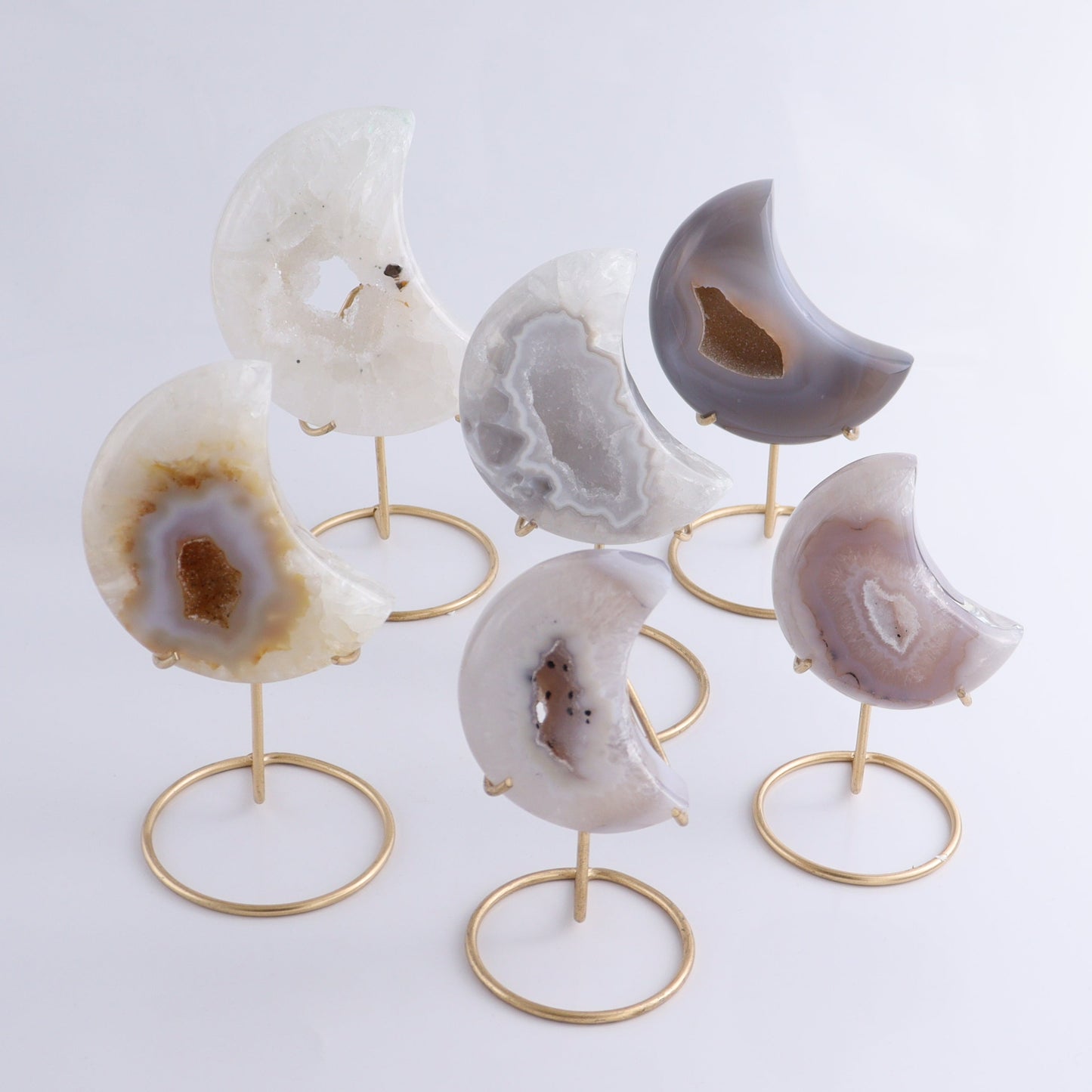 Agate Moons with Stand Set of 6 - Expert Wholesale and Supplier of Wholesale Crystals & Bulk Gemstones, ["Agate","Brazil","moons"]