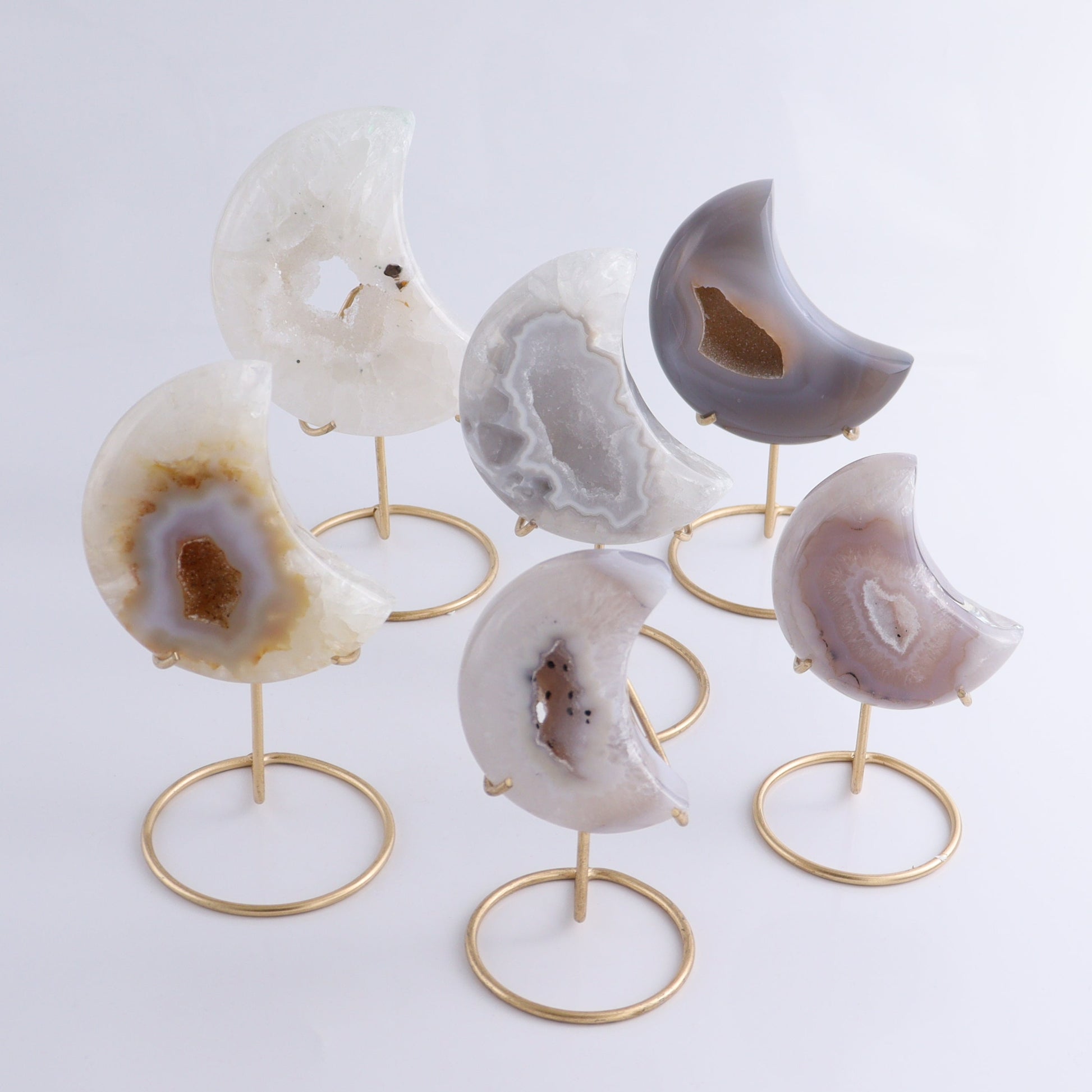 Agate Moons with Stand Set of 6 - Expert Wholesale and Supplier of Wholesale Crystals & Bulk Gemstones, ["Agate","Brazil","moons"]